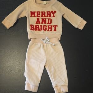 Kids Cream and Red Ribbed Set - Christmas Themed